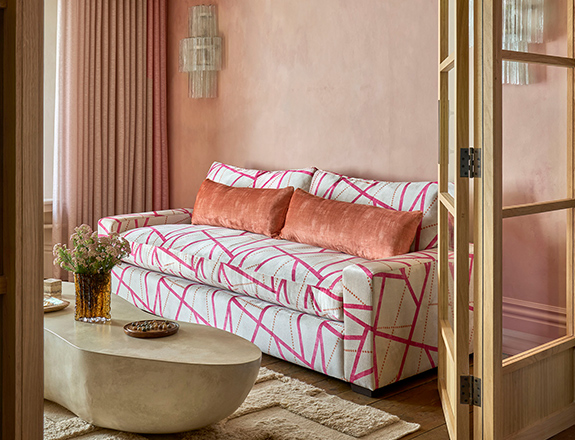 Linear 4 seater sofa in Harpers Bazaar Rhythm Mulberry
